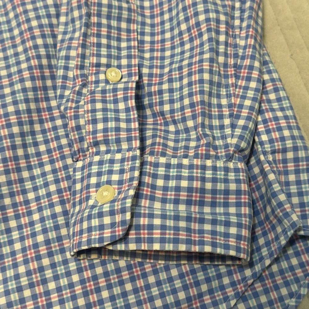 Polo Ralph Lauren Shirt Mens Medium Blue Gingham Check Cotton Stretch Slim Fit